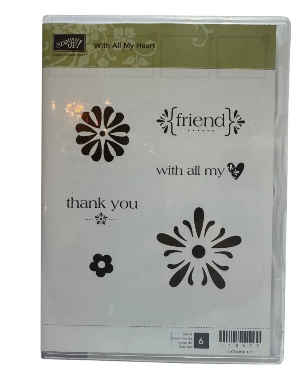 Stampin Up With All My Heart Rubber Stamp Set 6 Designs Flower & Sentiment Craft